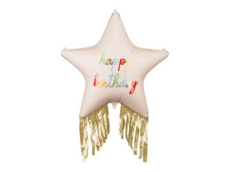 Balon foliowy - Gwiazda z frędzlami - Happy Birthday - 72x72 cm