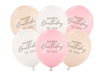 Balony 30cm - Happy Birthday - Różowy mix - 6 sztuk