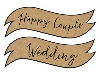 Tabliczki, Happy Couple, Wedding, Kraft  - 55 x 19 cm