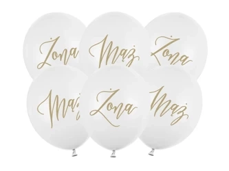 Balony lateksowe 30cm, Żona, Mąż, Białe - 6 sztuk