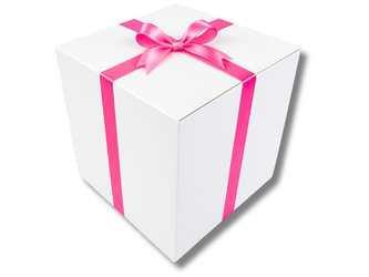 Bielone Pudełko kartonowe - klapowe - 60 x 60 x 60 cm - tasiemka ciemnoróżowa