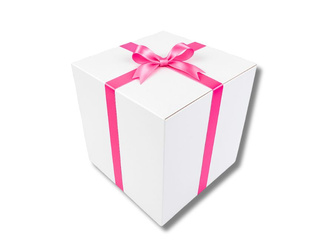 Bielone Pudełko kartonowe - klapowe - 50 x 50 x 50 cm - tasiemka ciemnoróżowa