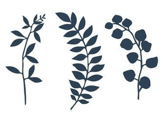 Gałązki z listkami, Papierowe, Ciemnogranatowe - 9 sztuk