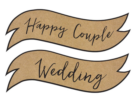 Tabliczki, Happy Couple, Wedding, Kraft  - 55 x 19 cm