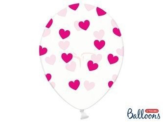 Balony Strong 30cm, Crystal Clear, Różowe Serca - 50 sztuk