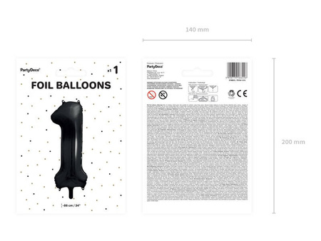 Balon foliowy - Cyfra "1" - Czarny - 86 cm