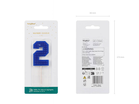 Świeczka urodzinowa, Cyfra 2, Klocki - 6 cm