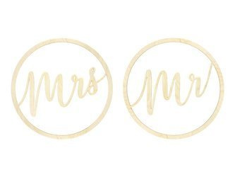 Zawieszki drewniane, Koła, Mr Mrs - 38 cm