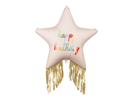 Balon foliowy - Gwiazda z frędzlami - Happy Birthday - 72x72 cm