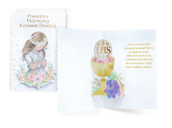 Kartka okolicznościowa, Pierwsza Komunia Święta, Dziewczynka, 1 szt.