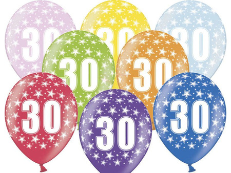 Balony Strong 30cm, 30th Birthday, Metallic Mix - 50 sztuk