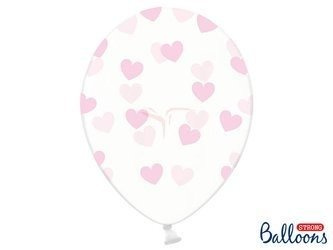 Balony Strong 30cm, Crystal Clear, Jasnoróżowe Serca - 50 sztuk