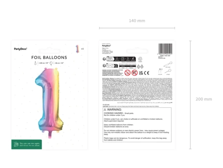 Balon foliowy - Cyfra 1 - Kolorowa - 86cm