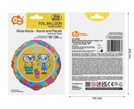 Balon foliowy 45cm - Kicia Kocia i Pacek - 1szt.