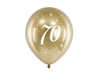 Balony Glossy 30cm, Urodzinowe, 70, Złote - 6 sztuk