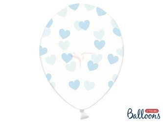 Balony Strong 30cm, Crystal Clear, Błękitne Serca - 50 sztuk