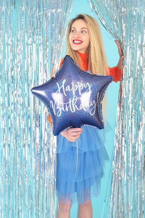 Balon foliowy, Gwiazdka Happy Birthday!, Granatowa - 40 cm