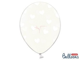 Balony Strong 30cm, Crystal Clear, Białe Serca - 50 sztuk