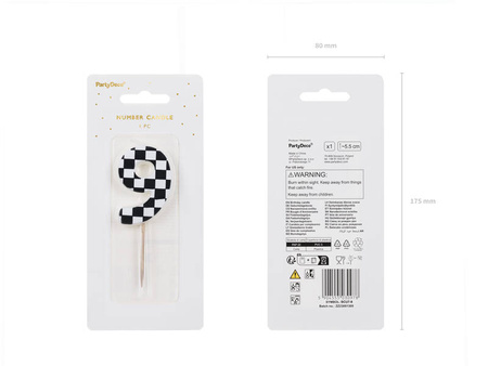 Świeczka urodzinowa - Cyfra 9 - Szachownica - 5,5cm