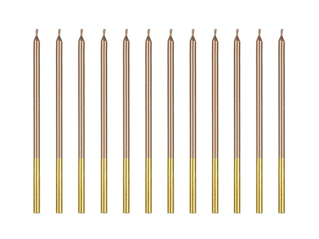 Świeczki urodzinowe, Gładkie, Różowe złoto, 14 cm, 12 sztuk