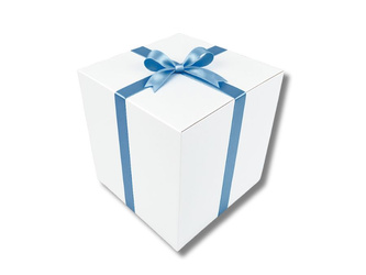 Bielone Pudełko kartonowe - klapowe - 50 x 50 x 50 cm - tasiemka niebieska