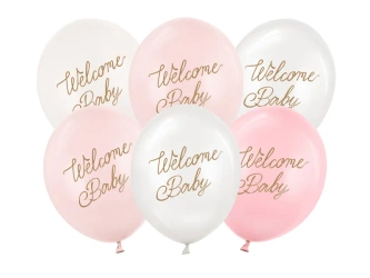 Balony 30cm - Welcome Baby - Różowy Mix - 6 sztuk