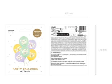 Balony 30cm - Happy Birthday - Pastelowe  - 6 sztuk