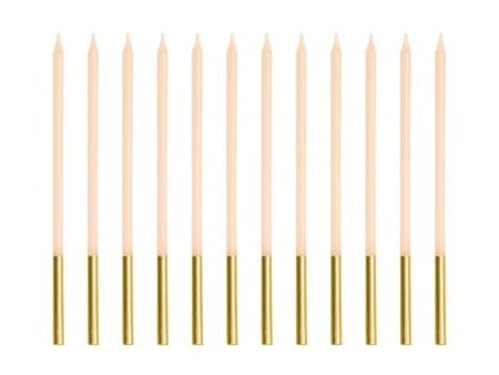 Świeczki urodzinowe - Gładkie - Beżowy - 14 cm - 12 szt.