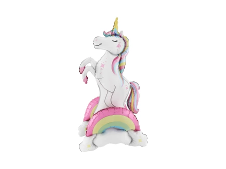 100 x Stojący balon foliowy - Jednorożec na Tęczy 3D - 43x52x94cm - Purka