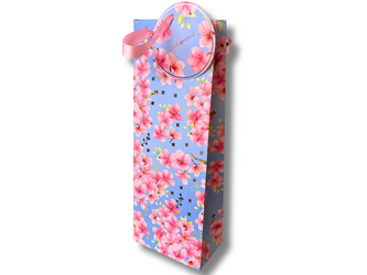 Torebka prezentowa, Kwiaty - Błękitna, 12,9 x 35,9 x 8cm