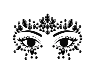 Dekoracja na twarz, Kryształki, Czarne, 15 x 9 cm, 1 szt.