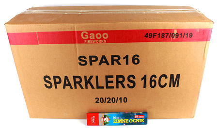 ZESTAW - 400 x ZIMNE OGNIE SPARKLERS 16 cm. - SPAR16 - Gaoo - 10 szt.