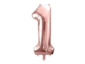 Balon foliowy, Cyfra "1", Różowe złoto - 86 cm
