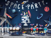 Baner imprezowy, Space Party, Srebrny - 13 x 96 cm