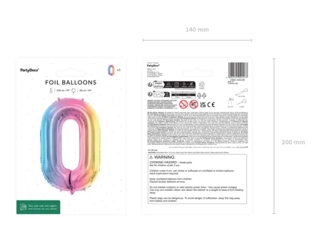 Balon foliowy - Cyfra 0 - Kolorowa - 86cm