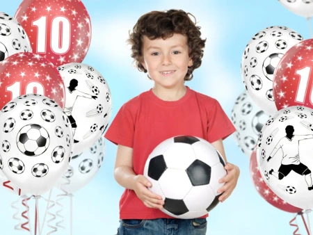 Balony lateksowe 30cm - Piłkarz i piłki - Pastel White - 6 sztuk