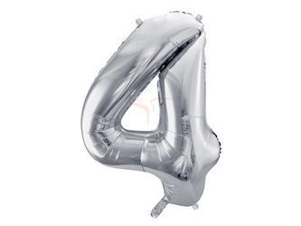 Balon foliowy - Cyfra "4" - Srebrny - 86 cm