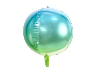 Balon foliowy, Kula Ombre, Niebiesko-Zielona - 35 cm