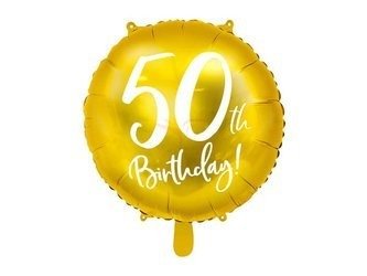 Balon foliowy, Okrągły, 50th Birthday!, Złoty - 45cm