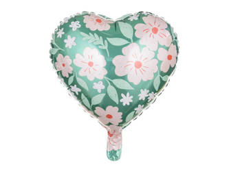 Balon foliowy, Serce w kwiaty - 45 cm