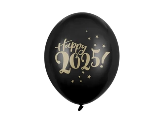 Balony Strong 30cm, Pastel Black, Happy 2025! 6 szt.