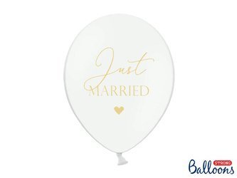 Balony lateksowe 30cm, Just Married, Białe - 6 szt.