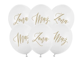 Balony lateksowe 30cm, Żona, Mąż, Białe - 6 sztuk