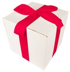 Białe pudełko prezentowe - Klapowe - 0,25 x 0,25 x 0,25m - Tasiemka ciemnoróżowa