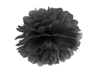 Pompon Bibułowy, Czarny, 25 cm - 1 sztuka