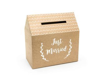 Pudełko na koperty - Just Married - Kraftowe - 30 x 30,5 x 16,5 cm