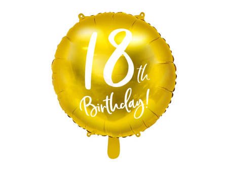 Balon foliowy 18th Birthday - 18 urodziny - złoty - 45 cm