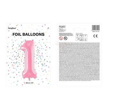 Balon foliowy, Cyfra "1", Różowy - 86cm 