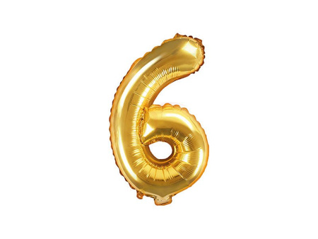 Balon foliowy Cyfra "6" sześć - 35 cm - złoty