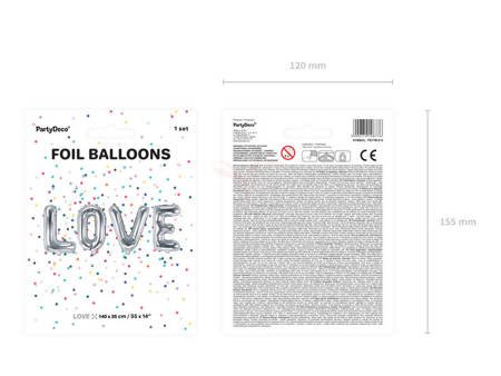 Balon foliowy, Love, Literki, Srebrny - 140 x 35 cm